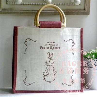 白麻与红麻拼接布，柳木环提手